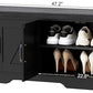 2-Tier Storage Bench, Shoe Bench with Padded Seat Cushion, Entryway Bench with 4 Barn Doors, Adjustable Shelf, 13.8" D x 47.2" W x 17.7" H, for Entryway, Living Room, Bedroom, Black