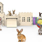 Large Bunny House and Hideouts, Wooden Dual-Layer Rabbit Castle with Stair, Rubber Band-Free Setup - Chew-Proof, Sturdy Habitat for Guinea Pig Chinchilla Ferret (Rabbit House with Tunnels & Tubes)