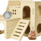 Tiny Hamster Maze Wood House with Slide House, Hamster Hideout Cage Accessories, for Dwarf Gerbils and Mouse Mice Rat Other Small Animals(Only Suitable for Hamsters)