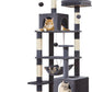Taoqimiao Cat Tree, 68-Inch Cat Tree Cat Tower for Indoor Cats, Plush Multi-Level Cat Condo with 6 Scratching Posts, 2 Perches, 2 Caves,Hammock, 3 Pompoms,MS020SG Smoky Gray