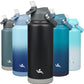 Insulated Water Bottle with Straw Lid,32 oz Stainless Steel Vacuum Metal Bottle with Silicone Handle,Black