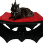 Halloween Gothic Cat Bed with Bat Design, Wooden Elevated Cat Beds with Sisal Scratching Mat, Cats Scratcher Bed with Removable Fluffy Cushion, Raised Pet Bed for Large Cats, 22" L x 17.7" W, Black