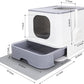 RIZZARI Cat Litter Box Stainless Steel Top-Entry : Leak-Proof Enclosed Design Reduces Odor, for Indoor Cats & Owners (White)
