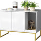 Cat Litter Box Enclosure, Fluted Hidden Litter Box Furniture with Scratch Pad and Metal Legs, Modern Enclosed Cat Cabinet, 31.5 x 17.7 x 21.7 Inches Indoor Pet House for Living Room, Washroom, White