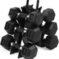 WF Athletic Supply Rubber Encased Hex Dumbbells with Rubber Grip Contoured Handle for Muscle Toning, Strength Building & Full Body Workout