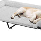 Veehoo Cooling Elevated Dog Bed Add Removable Deluxe Rose Plush Bolster Cushion Mat, 53" x 33" Washable Dog Couch Bed, Raised Pet Cot with Breathable Teslin Mesh, No-Slip Feet, Grey, CWC2439B