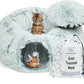 Large Cat Tunnel Bed for Indoor Cats Warm Fluffy Plush Cat Cave Tunnel Bed Collapsible, Washable, 3 Way and Multifunctional with Dangling Balls for Cats, Kittens and Rabbits- Gray