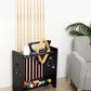 Pool Stick Holder Floor Stand- Billiards Pool Cue Rack Oak Solid Wooden Holds 9 Cues and Pool Table Accessories Organizer with Chalk Cone Holder for Game Room Club or Men Cave