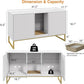 Litter Box Enclosure for 2 Cats, Fluted Hidden Cat Litter Box Furniture with Scratch Pad and Metal Legs, Modern Double Room Kitty House for Living Room, Washroom, 47.2”L x 17.7”W x 25.9”H, White