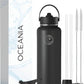 Oceania Flask 40oz Stainless Steel Water Bottles | Modern, Leakproof, Hydro BPA-Free, Insulated Water Bottle with 3 Lids, 3 Straws & 2 Straw Cleaning Brushes | Simple Camping & Hiking Water Bottles