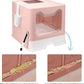 Foldable Cat Litter Box with Lid, Enclosed Potty, Large Top Entry Anti-Splashing Toilet, Easy to Clean Including Litter Scoop and 2-in-1 Cleaning Brush (Pink)