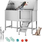 62" Professional Stainless Steel Dog Bathing Station, Large Dog Washing Station W/Dog Bath Brush, Washing Gloves, Floor Grate, Dog and Cat Bath Tub, Dog Washing Sink (62 Inch Right Door)