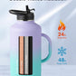 Trebo 64oz Water Bottle Insulated with Straw Lids,Half Gallon Double Wall Vacuum Stainless Steel Metal Large Jug with Handle,Wide Mouth Flask Mug with Carry Pouch,Keep Cold Hot,Ombre: Purple Green
