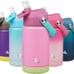 Insulated Water Bottle with Straw Lid,12 oz Stainless Steel Vacuum Metal Bottle with Silicone Handle,Rose Pink