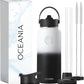 Oceania Flask 32oz Stainless Steel Water Bottles | Modern, Leakproof, Hydro BPA-Free, Insulated Water Bottle with 3 Lids, 3 Straws & 2 Straw Cleaning Brushes | Simple Camping & Hiking Water Bottles