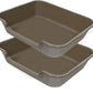 2 Pack of Extra Large Cat Litter Box (ABS Material), Low Entry Senior Litter Pen for Geriatric Kitty Big Cats, Jumbo Pet Safe Litter Boxes Tray for Pets Potty (Light Brown, 24" L x 20" W)