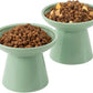 Extra Wide Elevated Ceramic Cat Bowl, 6.2" Shallow Dish for Whisker Fatigue Relief, 5" Height for Easy Feeding, Durable Raised Cat Food Bowls, Pack of 2, Sage Green