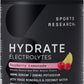 Sports Research® Hydrate Electrolytes Powder - Sugar-Free & Naturally Flavored with Vitamins, Minerals, and Coconut Water - Supports Hydration - Raspberry Lemonade - 90 Servings