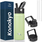 18 oz Insulated Water Bottle Stainless Steel Sport Bottles with 3 Lids,Macaron Green