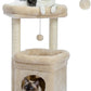 PEQULTI Cat Tree Cat Tower for Indoor Cats with Private Cozy Cat Condo, Natural Sisal Scratching Posts and Plush Pom-pom for Small Cats,Beige