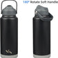 Insulated Water Bottle with Straw Lid,32 oz Stainless Steel Vacuum Metal Bottle with Silicone Handle,Black