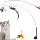 Interactive Cat Feather Toy with Super Suction Cup & Bonus Double-Sided Nano Adhesive – 3 Replaceable Feathers, Bell & Spring Wand – Fun Exercise for Indoor Cats & Kittens (Fly Bird Blue)