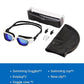 Swim Goggles, Goggles Adult with Swimming Cap, Nose Clip & Ear Plugs, UV Protection Anti-Fog Lens and Case for Adult