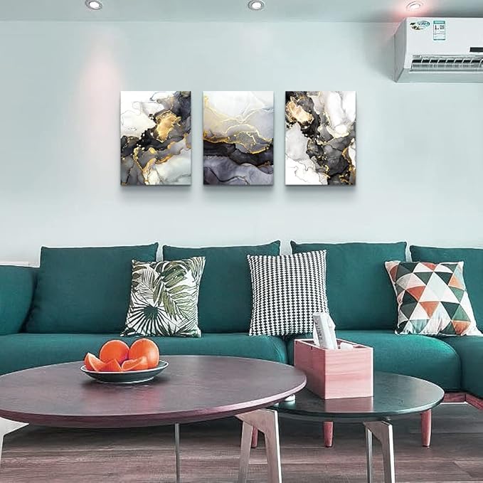 AHUASJART Abstract Canvas Wall Art For Living Room Boho Decor Bedroom Fashion Decors Office Ink Paintings 3 Pcs Framed Pictures Artwork Bathroom Home 16x24''