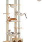 PEQULTI Floor to Ceiling Cat Tree 93.3’’-100.8’’ Height Adjustable Wooden Cat Tower Tall Climbing Play House with Scratching Posts, Cozy Condo, Perches and Large Hammock for Indoor Cats Beige