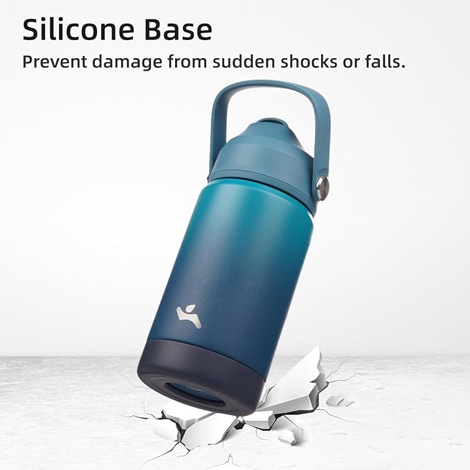 Insulated Water Bottle with Straw Lid,12 oz Stainless Steel Vacuum Metal Bottle with Silicone Handle,Vast