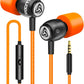 LUDOS Clamor Wired Earbuds in-Ear Headphones, 5 Years Warranty, Earphones with Microphone, Noise Isolating Ear Buds, Memory Foam for iPhone, Samsung, School Students, Kids, Women, Small Ears - Orange