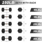 RitFit 5-650 LBS PVC Encased Hex Dumbbell Sets with Optional Rack for Home Gym, Hand weight with Chrome Handle for Strength Training, Workouts