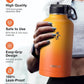 Half Gallon Water Bottle Insulated with Straw & 3 Lids, Coolflask 64 oz Water Jug Large Metal Stainless Steel Wide Mouth for Sports, Gym or Office, Non-BPA Keep Cold 48H Hot 24H, Ombre Yellow/Orange