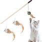 Cat Feather Toys with Catnip Ball, Feathers & Bell - 2 Replaceable Mouse Heads, Elastic Rope & Wooden Handle for Aggressive Kittens, Durable Bite-Proof Interactive Cat Teaser for Indoor Play