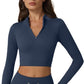 QINSEN Workout Sets for Women 2 Piece Seamless Long Sleeve Crop Tops Ribbed High Waist Leggings