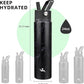 Insulated Water Bottle 24oz Stainless Steel Sport Bottles with 3 Lids,Marble Midnight