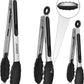 Kitchen Tongs with Silicone Tips, Tongs for Cooking Heat Resistant 600 Degrees Stainless Steel Locking Tong - 7" 9" & 12 inch Silicone Tong Non-Stick, Black Set of 3