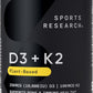 Sports Research® Vegan D3 10,000iu with Vitamin K2 100mg - Formulated with Coconut MCT Oil - Vegan Certified, Soy & Gluten Free - 60 Softgels