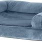 Furhaven Orthopedic Dog Bed for Large Dogs w/ Removable Bolsters & Washable Cover, For Dogs Up to 95 lbs - Faux Fur & Velvet Sofa - Harbor Blue, Jumbo/XL