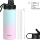 DRINCO Stainless Steel Water Bottle Spout Lid Vacuum Insulated Double Wall Water Bottle Wide Mouth (40oz 32oz 22oz 18oz 14oz) Leak Proof Keeps Cold or Hot (18 oz, 18oz Macaron)