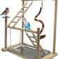 Parrots Playground, Bird Play Gym Wood Perch Stand Colours Revolving Climb Ladders Swing Chewing Toys with Parakeet Feeding Cups Exercise Activity Center for Conure Cockatiel Lovebirds(Include a Tray)