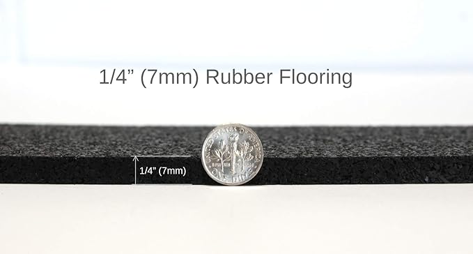 American Floor Mats 1/4in (7mm) Thick Solid Black 4' x 10' Heavy Duty Rubber Rolls, Protective Exercise Mats, Home Gym Rubber Flooring