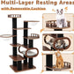 70.9'' Black Cat Tree for Indoor Cats Large Adult, Heavy Duty Cat Tower with Scratching Post, Modern Kitty Tree with Removable Mats, Semi-closed Condo and Transparent Bowl, Wooden Luxury Cat Furniture