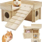 Hamster House Multi Chamber Wooden Hamster Maze Tunnel with Ladder Gerbil Hideout Castle Small Animal House Hut Habitats Cage Accessories for Hamster Rat Gerbils and Other Small Pets
