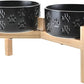SPUNKYJUNKY Elevated Dog Bowls Ceramic, 7.3'' Dogs Food Water Bowls Raised with Non-Slip Bamboo Stand for Medium to Large Sized Breed Microwave Dishwasher Safe - 42 OZ,Paw Black