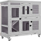 GUTINNEEN Large Rabbit Hutch Indoor with Chew-Proof Ramp, 47" Wooden Bunny Cage Guinea Pig Cages with Casters, Leak-Resistant Trays for Rabbits, Guinea Pigs, Small Animals
