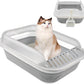 Open Cat Bedpan with Spoon,Shallow Splash Proof Travel Litter Box with Sand Drop Pedal High Side Low Entrance Cat Toilet Semi-Enclosed Adjustable for Kittens Elderly Cats Disabled Cats(Gray)