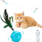 Cat Feather Toy Ball Automatic Moving Interactive Cat Toys for Indoor Cats, Self Rolling Electric Smart Tumbler Ball with Colorful Light and Big Feather Chasing Game (Blue)