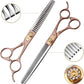 Fenice Peak 7‘’ Professional Dog Grooming Scissors Set Rose Gold 440C Stainless Steel Straight Thinning Curved Chunker Shears 4pcs Set for Pet Grooming Services Dogs and Cats