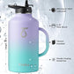 Trebo 64oz Water Bottle Insulated with Straw Lids,Half Gallon Double Wall Vacuum Stainless Steel Metal Large Jug with Handle,Wide Mouth Flask Mug with Carry Pouch,Keep Cold Hot,Ombre: Purple Green
